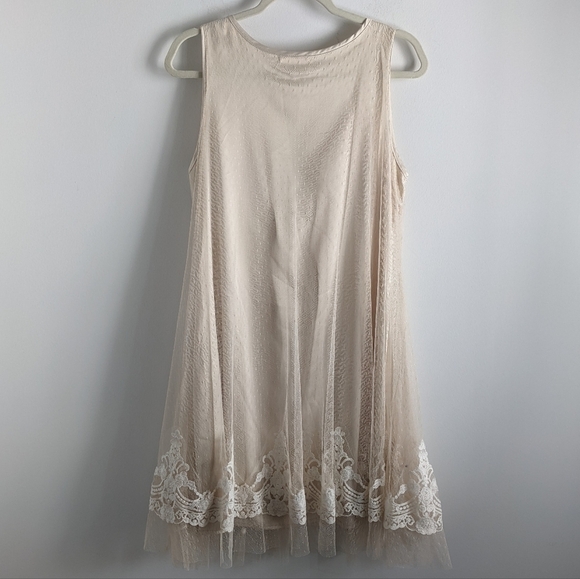 CREAM Slip Dress with Mesh and Lace Overlay M Coquette Lingerie Style - Picture 4 of 12
